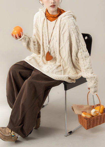 Beige Hooded Knit Sweaters Three Pieces Set Spring