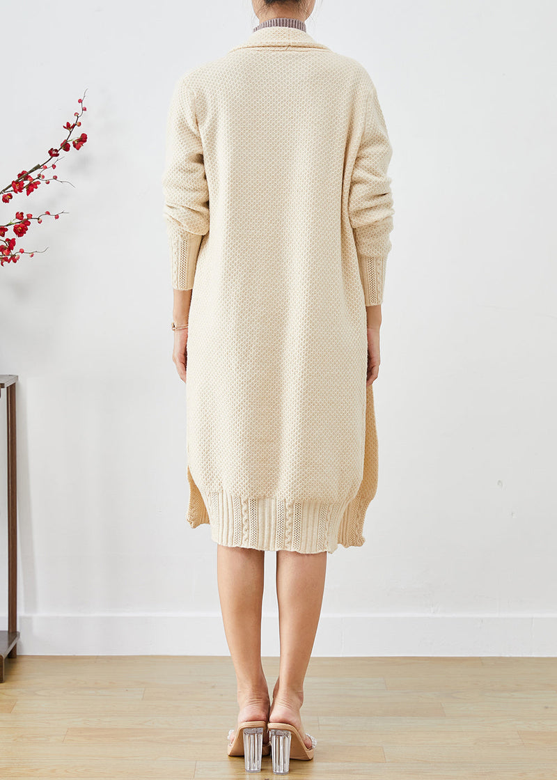 Beige Oversized Cashmere Knit Long Cardigans Fall