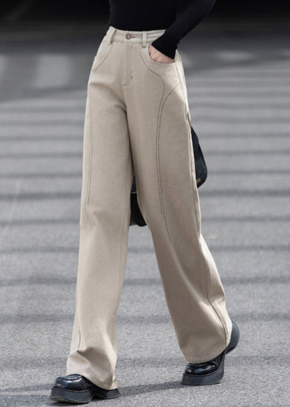 Beige Oversized Pockets Cotton Pants Spring