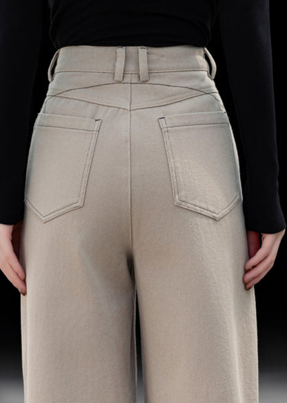 Beige Oversized Pockets Cotton Pants Spring