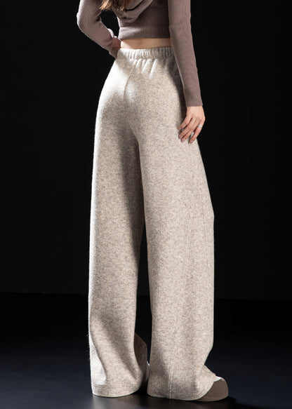 Beige Pockets Drawstring Woolen Pants Spring