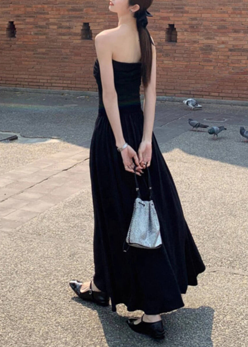 Black Cold Shoulder Silm Fit Cotton Strapless Dress Summer