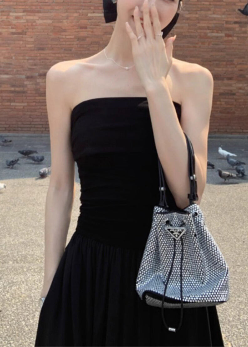Black Cold Shoulder Silm Fit Cotton Strapless Dress Summer