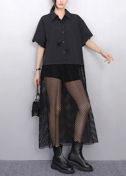 Black Hollow Out Patchwork Tulle Vacation Dresses Summer
