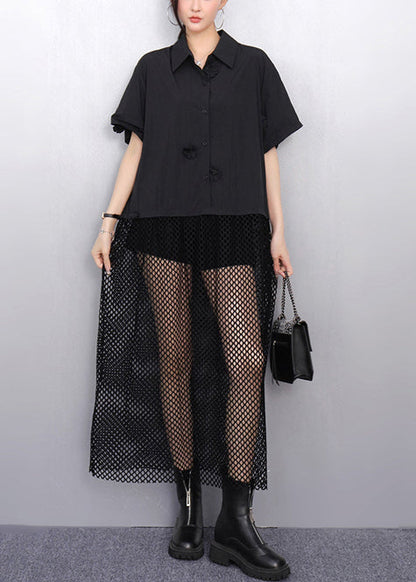 Black Hollow Out Patchwork Tulle Vacation Dresses Summer