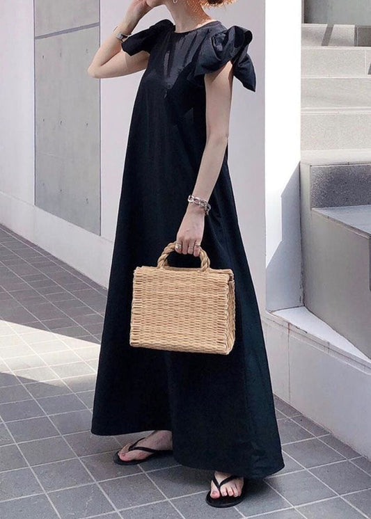 Black O Neck Patchwork Cotton Dress Summer