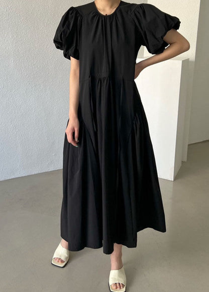 Black O Neck Patchwork Cotton Maxi Dresses Summer