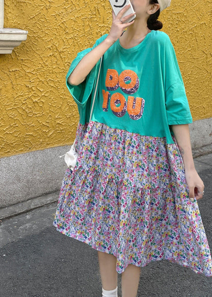 Black O-neck Patchwork Summer Half Sleeve Dresses