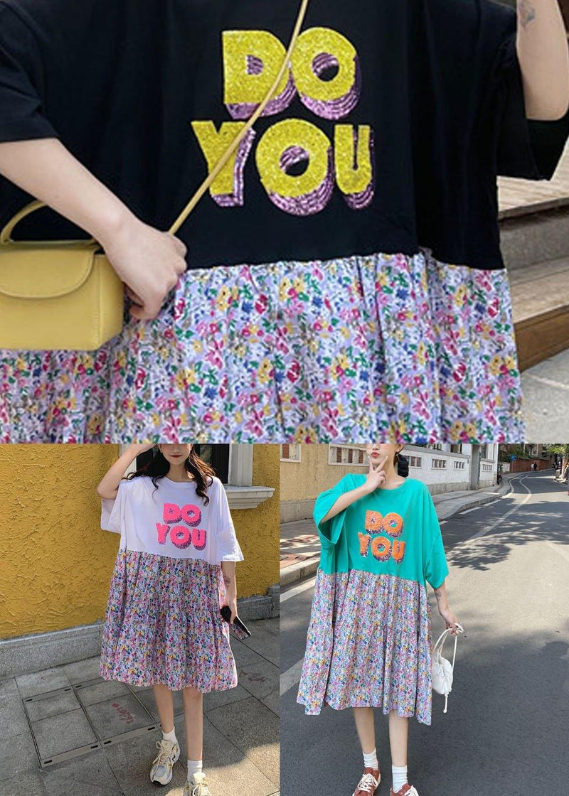Black O-neck Patchwork Summer Half Sleeve Dresses