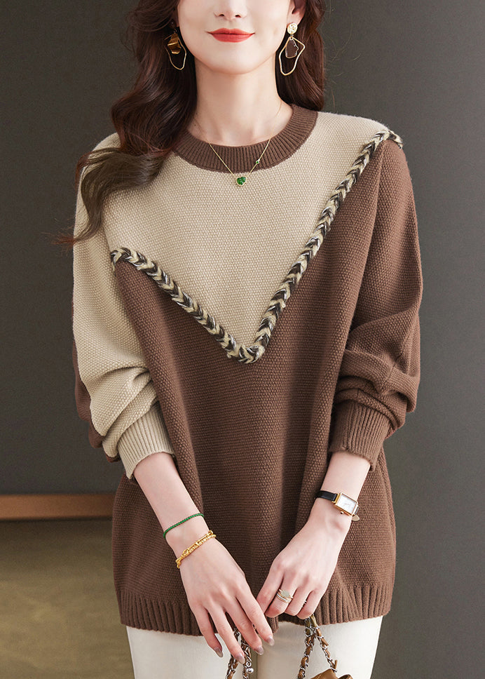 Black O Neck Patchwork Woolen Knit Sweaters Spring