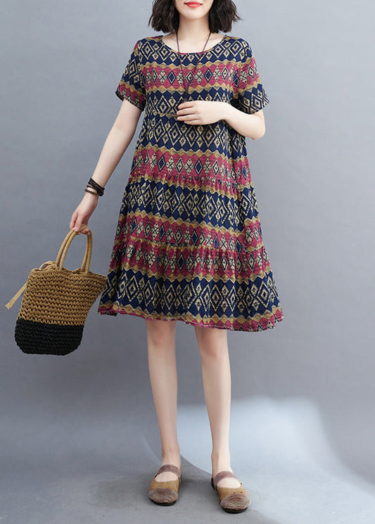 Black O-neck Ruffled Patchwork Mid Dress Summer