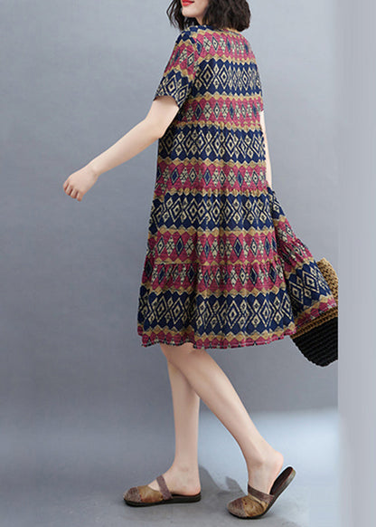 Black O-neck Ruffled Patchwork Mid Dress Summer