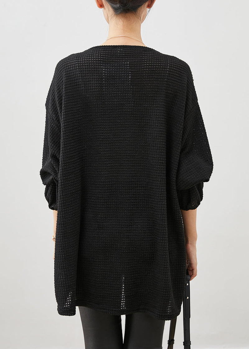 Black Oversized Nail Bead Knit Sweaters Winter