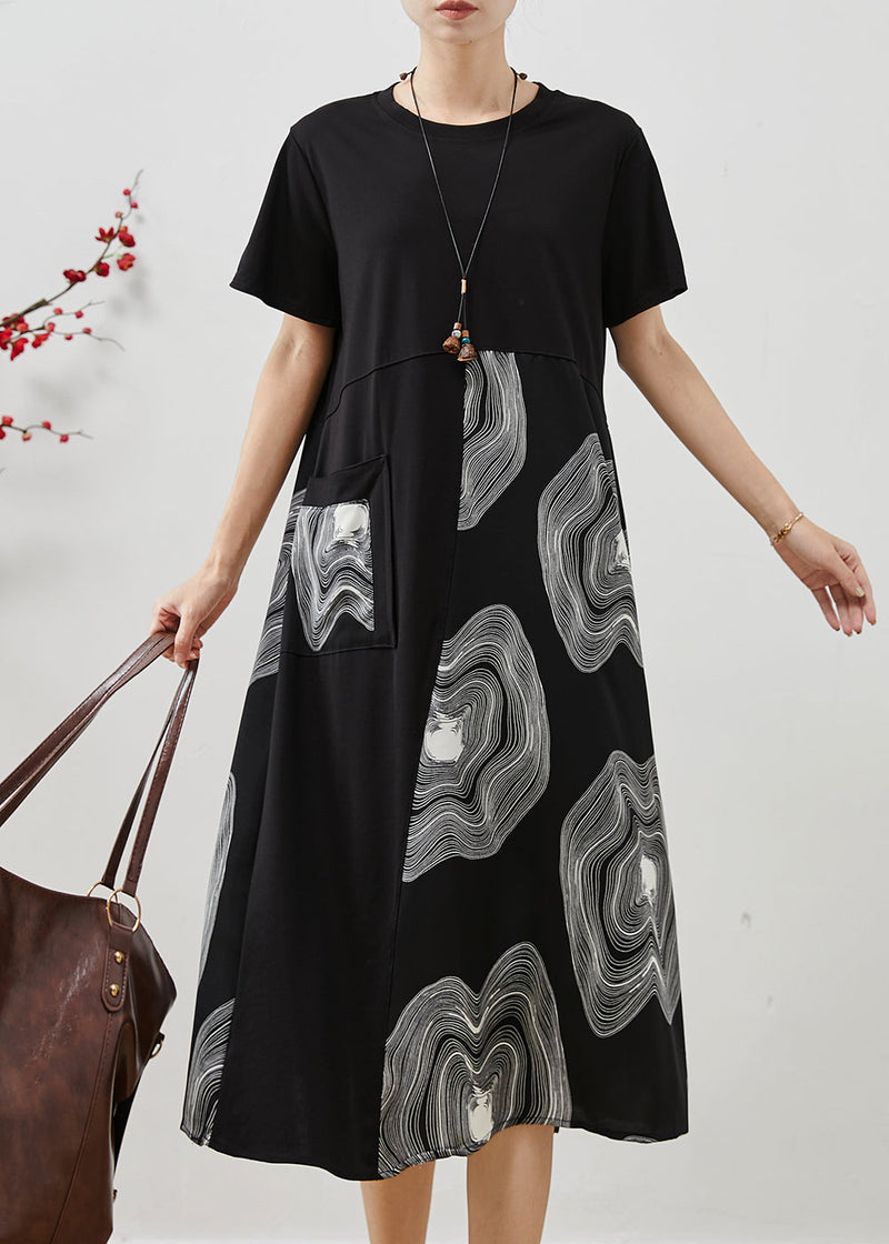 Black Oversized Patchwork Print Cotton Long Dress Summer