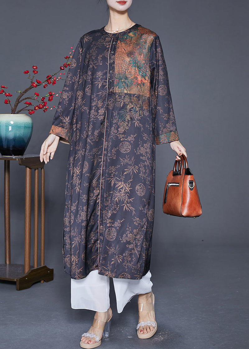 Black Oversized Patchwork Side Open Silk Vacation Dresses Summer