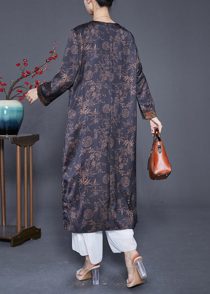 Black Oversized Patchwork Side Open Silk Vacation Dresses Summer