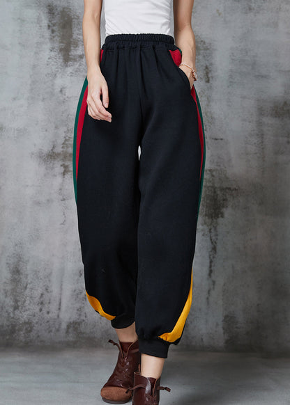 Black Oversized Patchwork Warm Fleece Harem Pants Spring