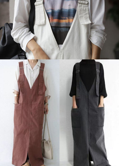 Black Oversized Pockets Cotton Maxi Dresses Summer