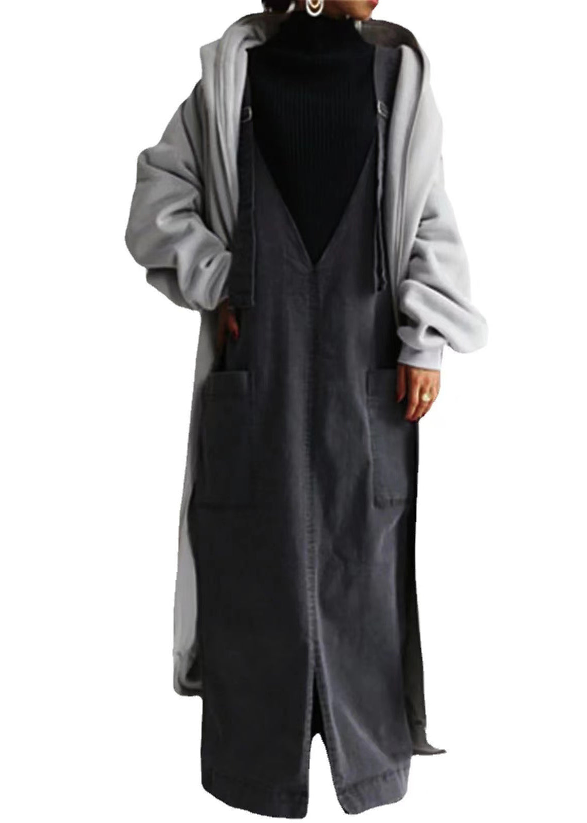 Black Oversized Pockets Cotton Maxi Dresses Summer