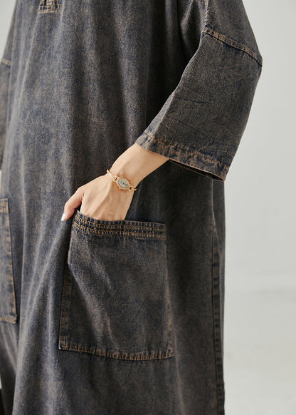 Black Oversized Pockets Denim Holiday Dress Spring