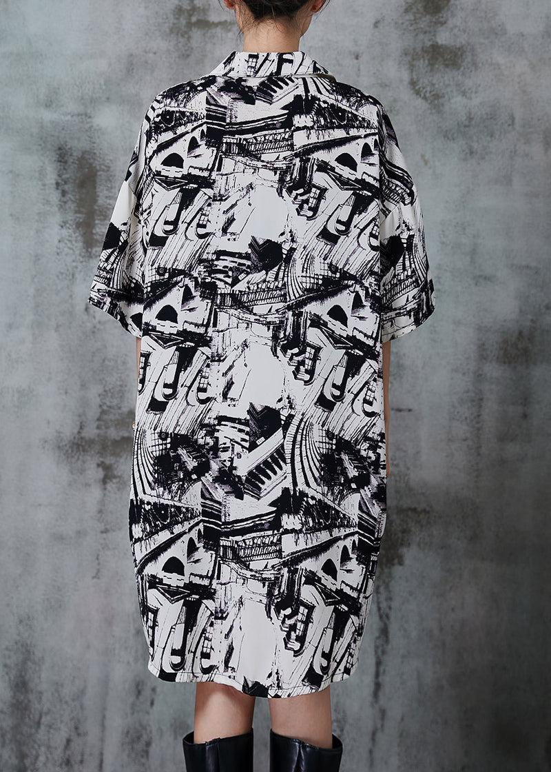 Black Oversized Print Chiffon Dress Summer