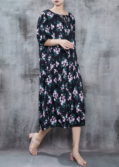 Black Oversized Print Chiffon Holiday Dress Summer