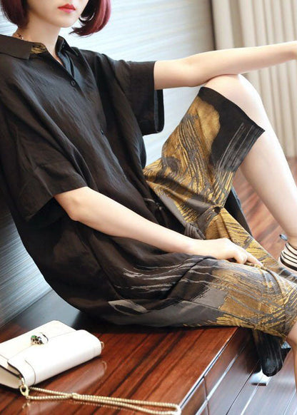Black Oversized Tie Dye Cotton Long Dress Summer