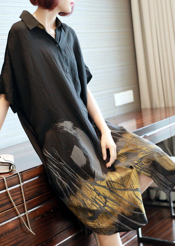 Black Oversized Tie Dye Cotton Long Dress Summer