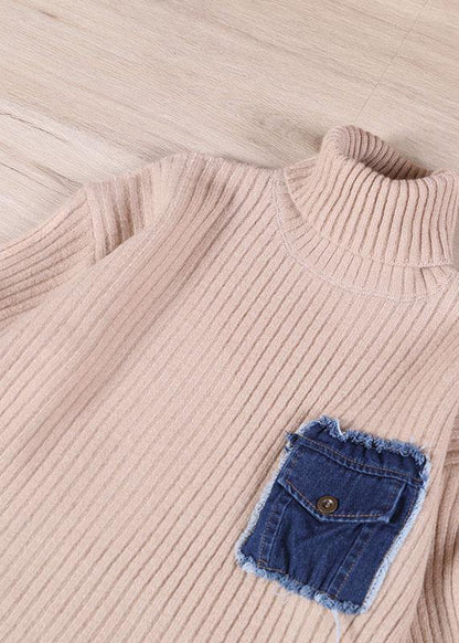 Black Pockets High Neck Fall Knit Top