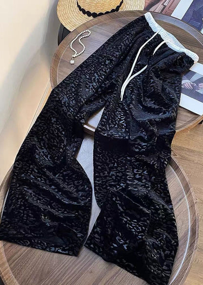 Black Pockets Tie Waist Wide Leg Pants Fall