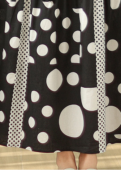 Black Print Exra Large Hem Cotton Long Dress Sleeveless