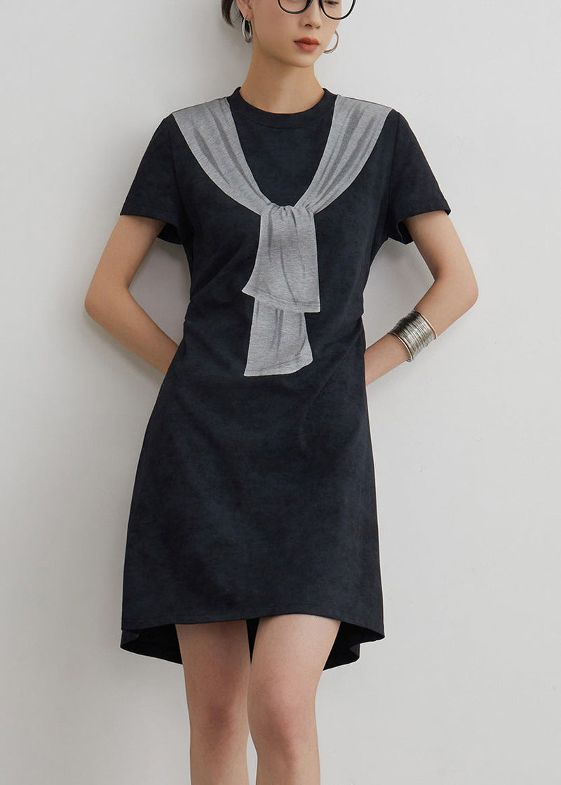 Black Print Hollow Out Cotton T Shirt Dresses Summer