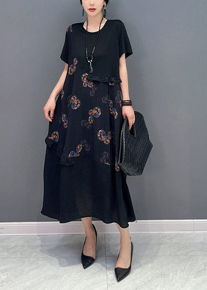 Black Ruffled Patchwork Holiday Dress Summer