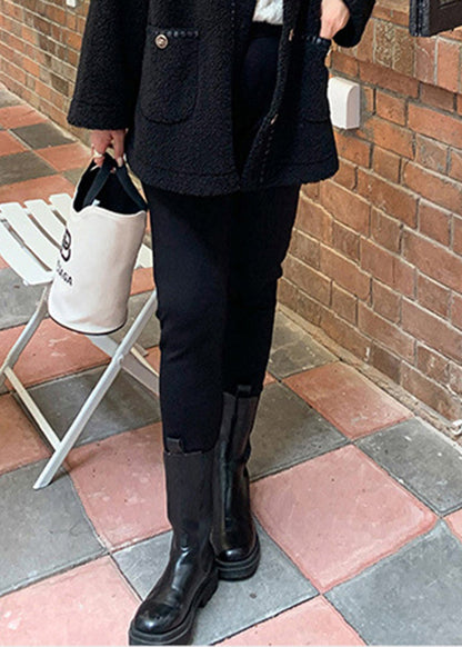 Black Slim Fit Thick Warm Fleece Pants Winter