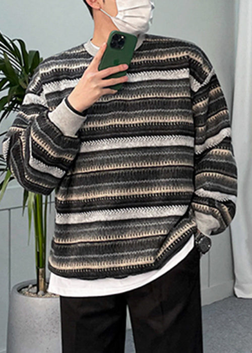 Black Striped Cozy Knit Sweater Spring