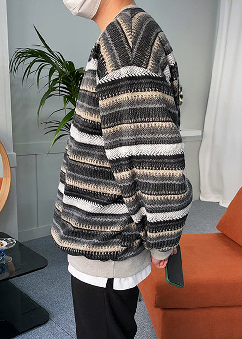 Black Striped Cozy Knit Sweater Spring