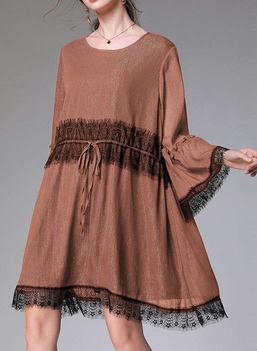 Black Tie Waist Flare Sleeve Mini Summer Chiffon Dress
