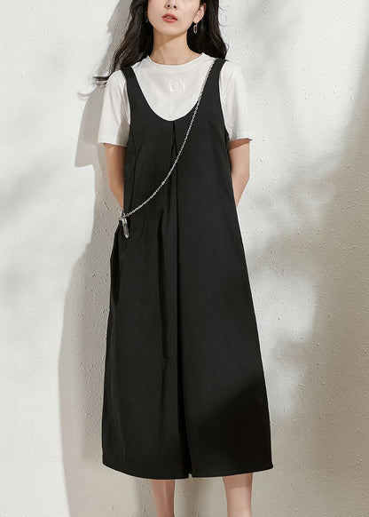 Black U Neck Patchwork Long Dress Summer