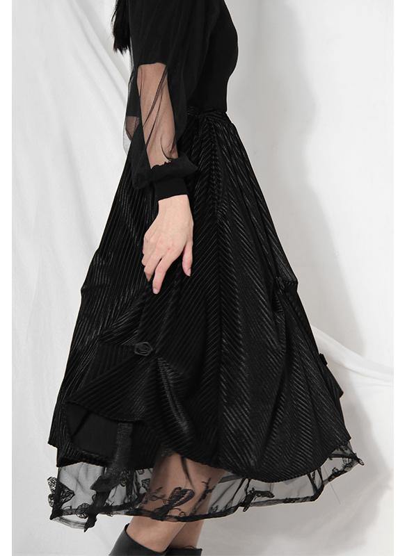 Black Velour Patchwork Asymmetrical Design Skirt