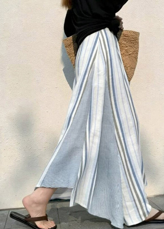Blue Asymmetrical Striped a Line Skirts