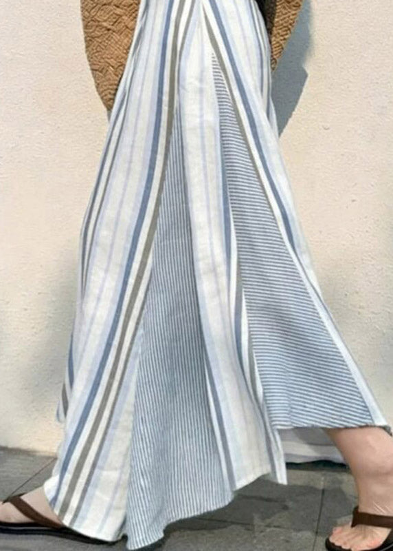 Blue Asymmetrical Striped a Line Skirts