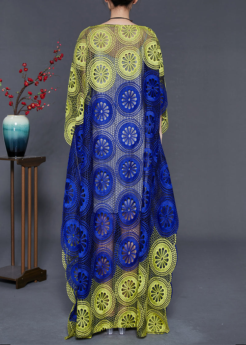 Blue Green Oversized Hollow Out Lace Dress Summer