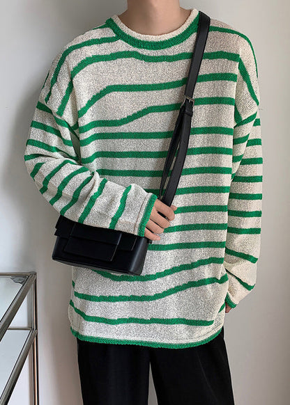 Blue O-neck Striped Cozy Knit Sweaters Spring