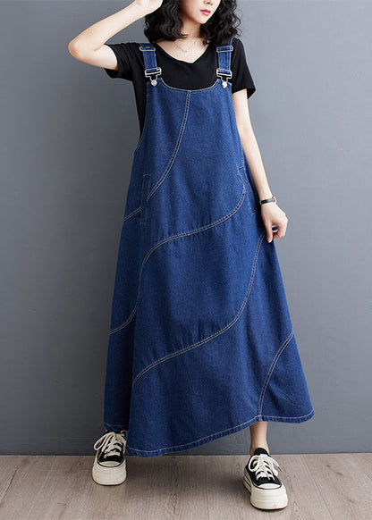 Blue Oversized Patchwork Denim a Line Dresses Spring