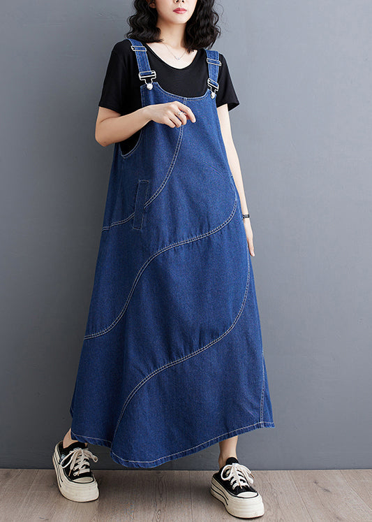 Blue Oversized Patchwork Denim a Line Dresses Spring