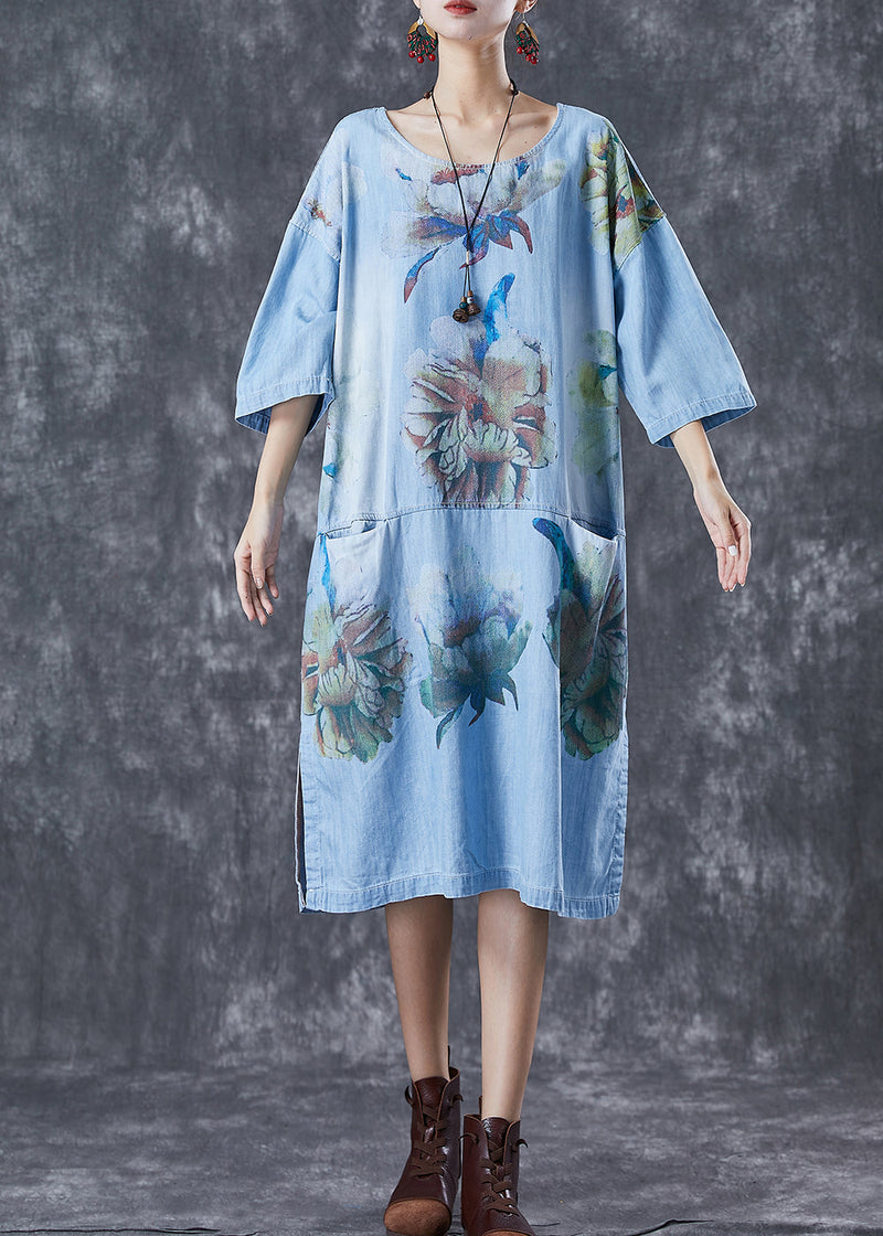 Blue Oversized Patchwork Pockets Denim Party Dress Summer
