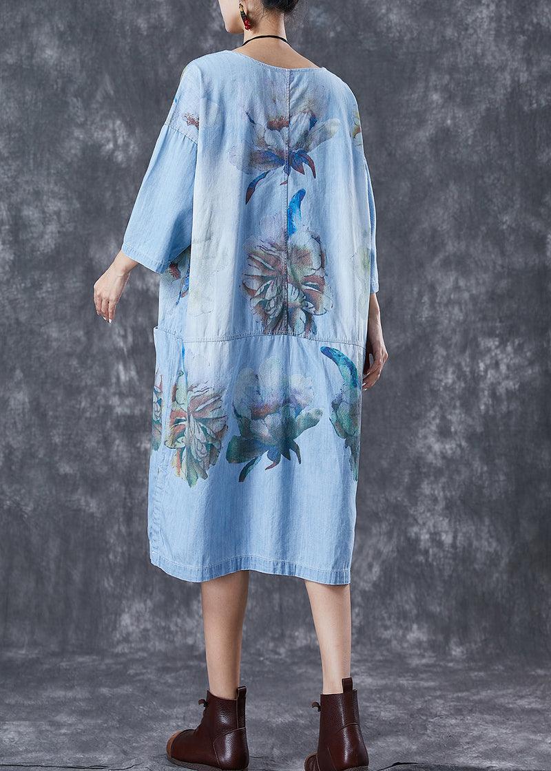 Blue Oversized Patchwork Pockets Denim Party Dress Summer