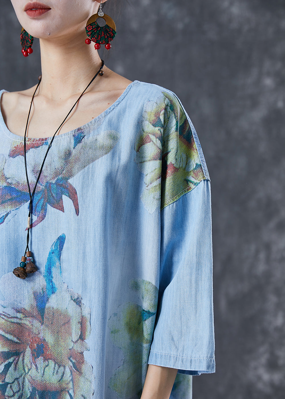 Blue Oversized Patchwork Pockets Denim Party Dress Summer