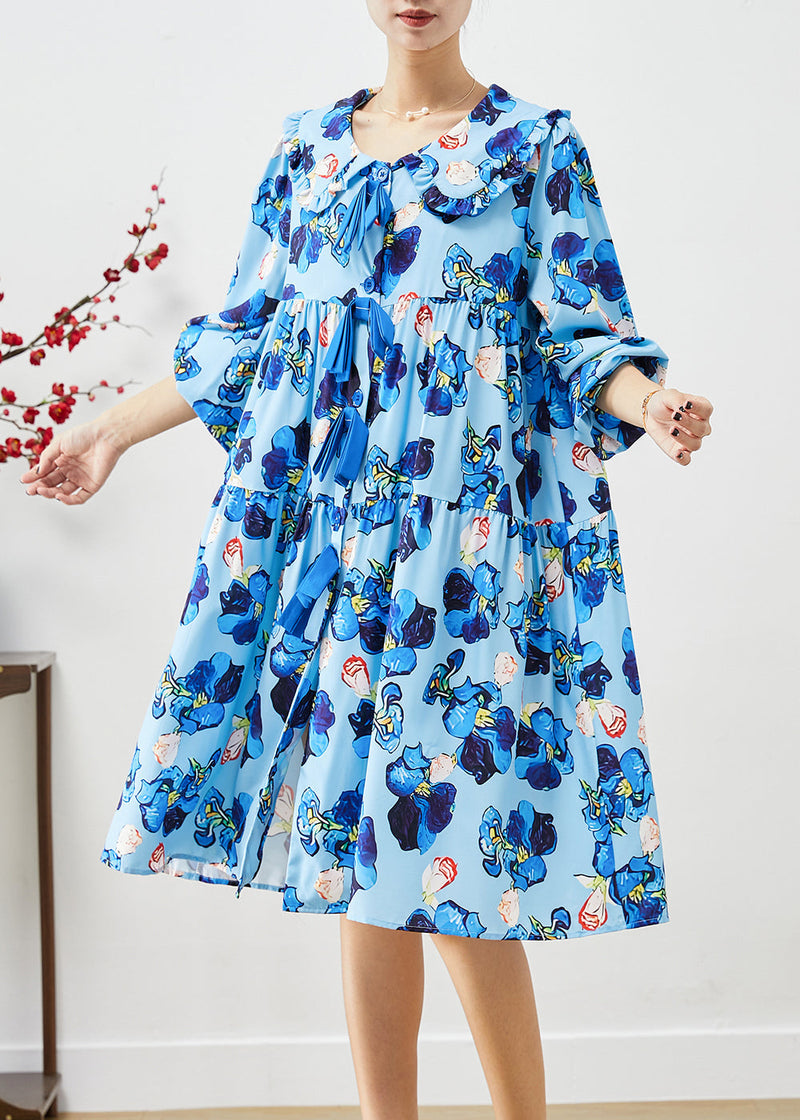 Blue Oversized Patchwork Print Holiday Dress Fall