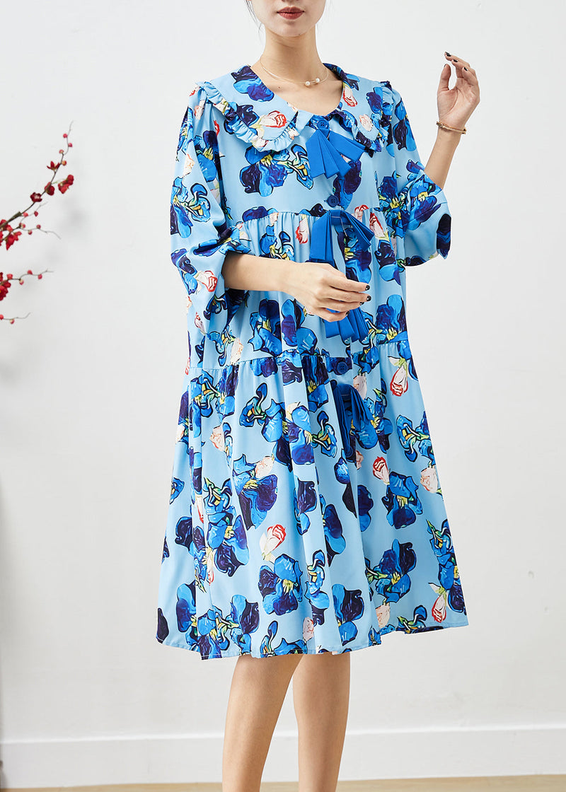 Blue Oversized Patchwork Print Holiday Dress Fall